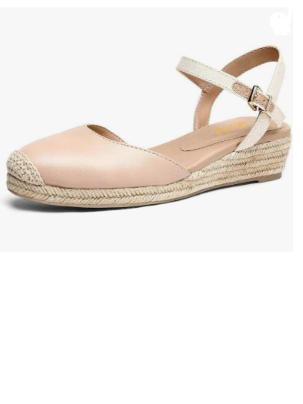 miss left Apricot Round Toe Espadrille Sandal Mid Heel Wedges | Ankle Strap Shoe